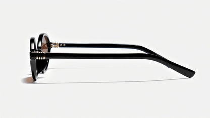 Oval black sunnies with brown lenses - side view