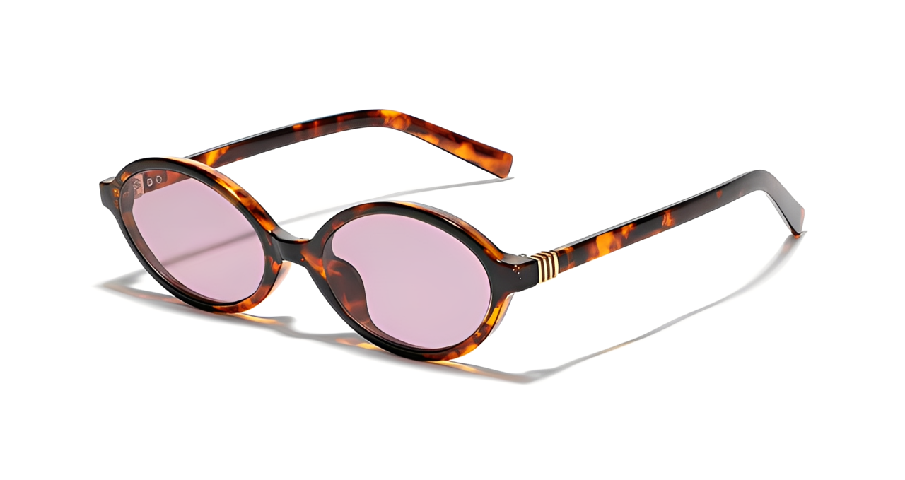 Oval tortoiseshell sunglasses with purple lenses 